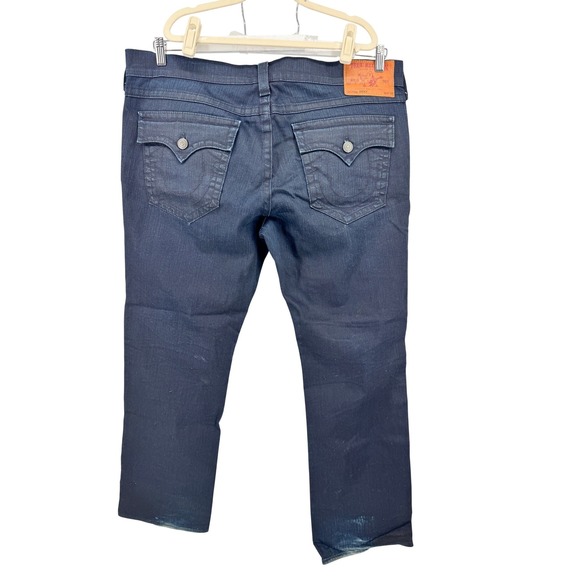True Religion Jeans Mens 34x32 Blue Denim Flap Pockets Ricky DistressedHems